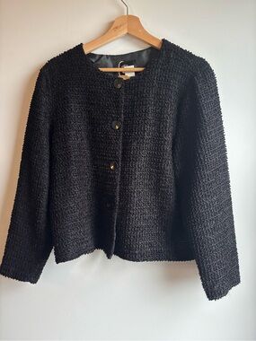 Black Bouclé Button Jacket